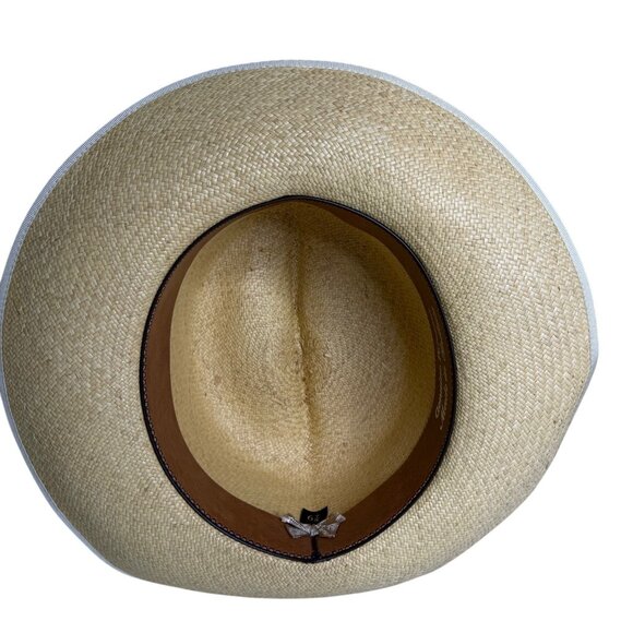 Vintage Genuine Panama Handwoven Straw Wide Brim Hat Black Ribbon Size 6 7/8